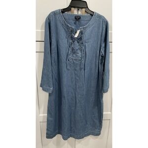 NWT Talbots Dress Sz 12 Chambray‎ 3/4 Sleeve Lace Up Shift AK93